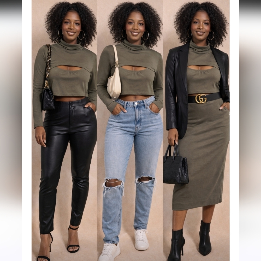 Fashion Nova Sage Green Cut-Out Crop Top 16 PtP!